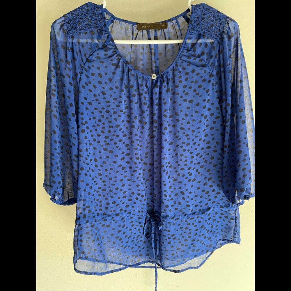 The Limited S sheer too blue with black polka dots